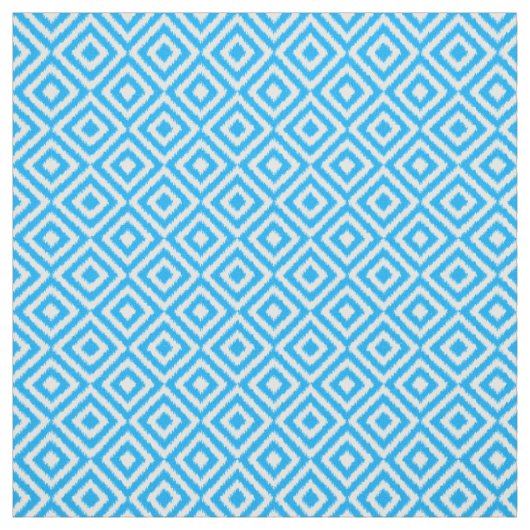 Summer Azure Blue Ikat Diamond Squares Muster Stoff (Muster)