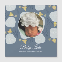 Summer Baby Beach Thema Border Blue Foto Birth Magnetkarte