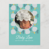 Summer Baby Beach Thema Border Foto Birth Ankündigungspostkarte (Vorderseite)