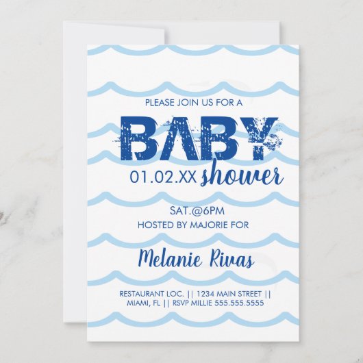 Summer Baby Dusche Blue Waves Muster Einladung (Vorderseite)