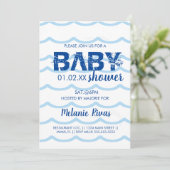 Summer Baby Dusche Blue Waves Muster Einladung (Stehend Vorderseite)