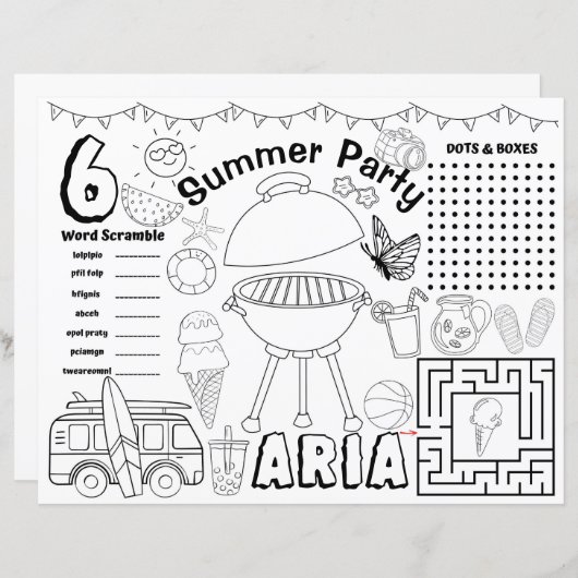 Summer baby Dusche Tischset, Sommeraktivität (Vorne/Hinten)