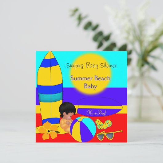 Summer Baby Shower Boy Beach Baby Surfbaby Einladung (Stehend Vorderseite)