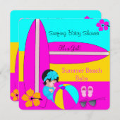 Summer Baby Shower Girl Beach Baby Surfbaby 5 Einladung (Vorne/Hinten)