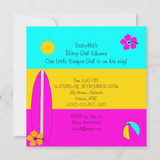 Summer Baby Shower Girl Beach Baby Surfen Ethnisch Einladung (Rückseite)