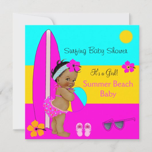 Summer Baby Shower Girl Beach Baby Surfen Ethnisch Einladung (Vorderseite)