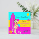 Summer Baby Shower Girl Beach Surfen Blonde Einladung (Stehend Vorderseite)
