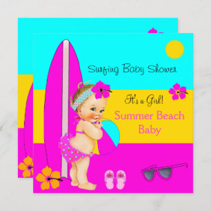 Summer Baby Shower Girl Beach Surfen Blonde Einladung