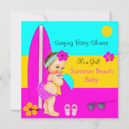 Summer Baby Shower Girl Beach Surfen Brünett Einladung