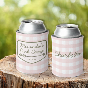 Summer Bach Camp Gingham Pink Green Bachelorette Dosenkühler