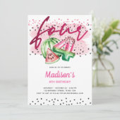 Summer Balloon Letters Melon 4. Geburtstag Einladung (Stehend Vorderseite)