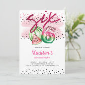 Summer Balloon Letters Melon 6. Geburtstag Einladung (Stehend Vorderseite)