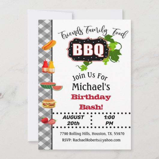 Summer Barbecue Birthday Bash Einladung (Vorderseite)