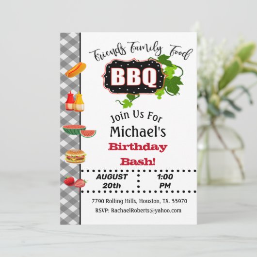 Summer Barbecue Birthday Bash Einladung (Stehend Vorderseite)