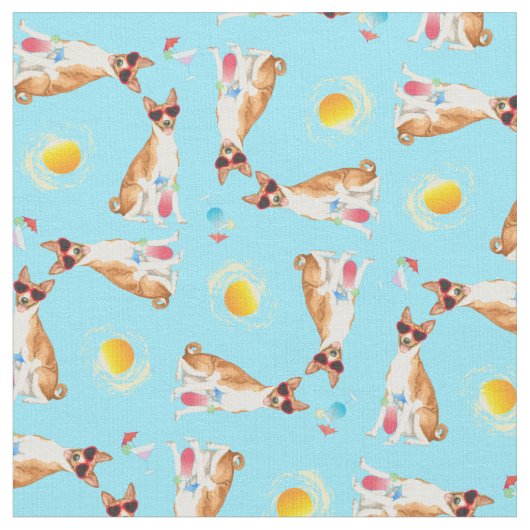 Summer Basenji Fabric Stoff (Nahaufnahme)