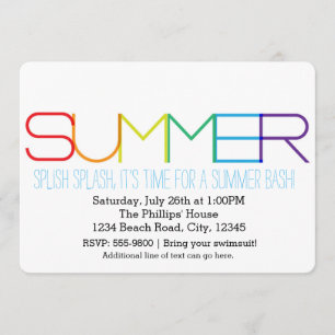 SUMMER Bash Typografie Rainbow Party Einladungen