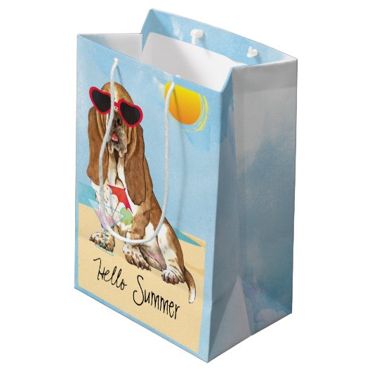 Summer Basset Hound Mittlere Geschenktüte (Rückseite Schrägansicht)