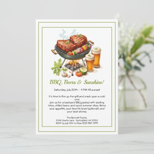 Summer BBQ & Beer Party Invitation – Backyard Cook Einladung (Stehend Vorderseite)