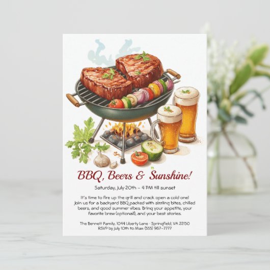 Summer BBQ & Beer Party Invitation – Backyard Cook Einladung (Stehend Vorderseite)