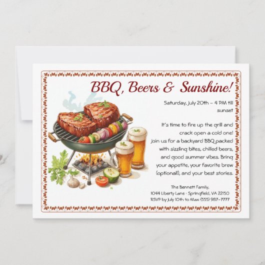 Summer BBQ & Beer Party Invitation – Backyard Cook Einladung (Vorderseite)