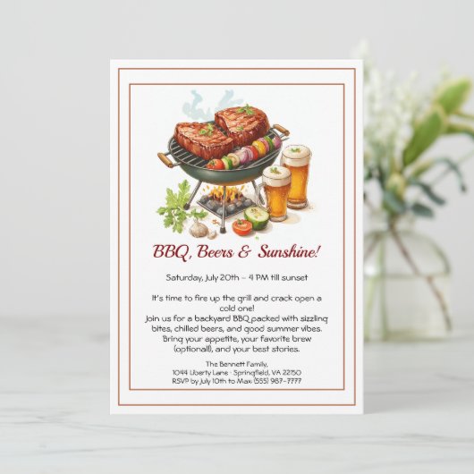 Summer BBQ & Beer Party Invitation – Backyard Cook Einladung (Stehend Vorderseite)