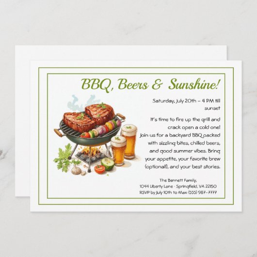 Summer BBQ & Beer Party Invitation – Backyard Cook Einladung (Vorne/Hinten)