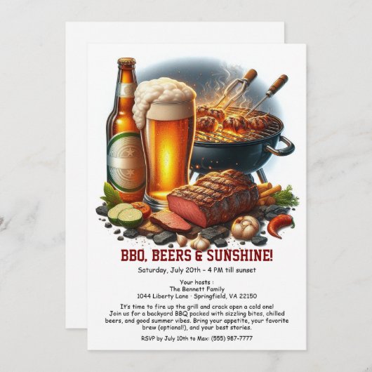 Summer BBQ & Beer Party Invitation – Backyard Cook Einladung (Vorne/Hinten)