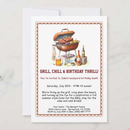 Summer BBQ Birthday Invitation with Beer Backyard Einladung (Vorderseite)