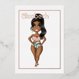 Summer Beach African American Birthday Foil Invit Folieneinladung