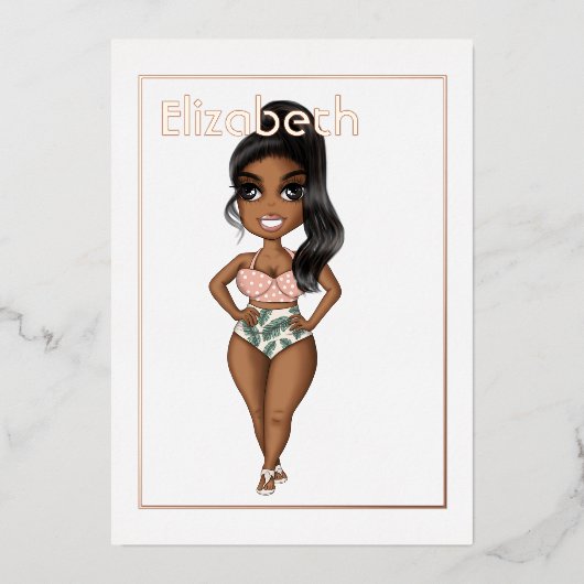 Summer Beach African American Birthday Foil Invit Folieneinladung (Vorderseite)