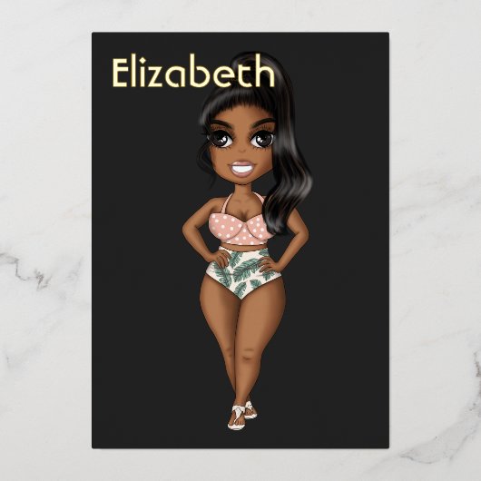 Summer Beach African American Birthday Foil Invit Folieneinladung (Vorderseite)