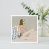 Summer Beach Babe Fashion Illustration Card Einladung (Stehend Vorderseite)