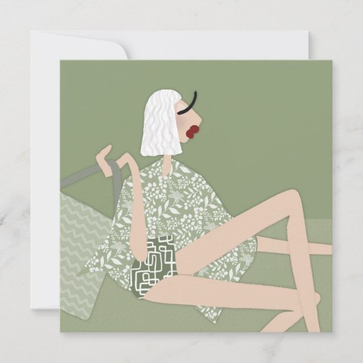 Summer Beach Babe Fashion Illustration Card Einladung (Vorderseite)