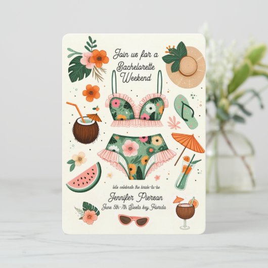 Summer Beach Bachelorette Wochenende Party Einladung (Stehend Vorderseite)