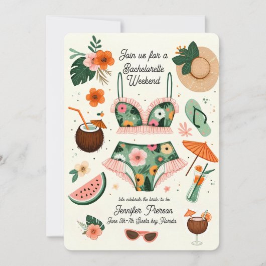 Summer Beach Bachelorette Wochenende Party Einladung (Vorderseite)