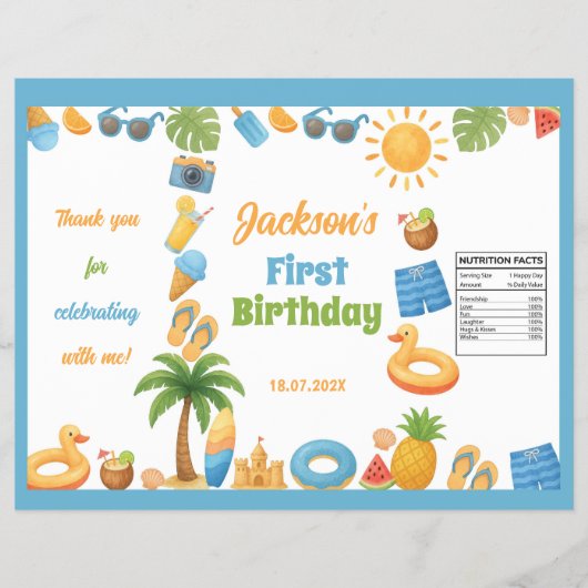 Summer Beach Birthday Party Chip Bag Wrapper Flyer (Vorne)
