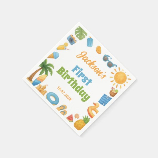Summer Beach Birthday Party Napkins Serviette (Ecke)