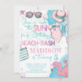 Summer Beach Birthday Party Niedlich Rosa Türkis Einladung (Vorderseite)