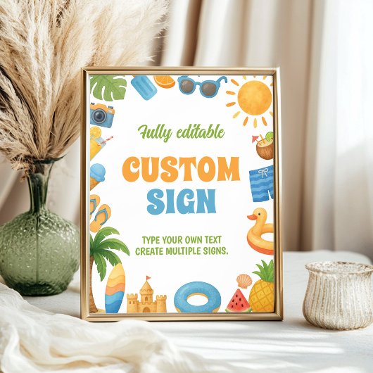 Summer Beach Birthday Party Table Sign Poster
