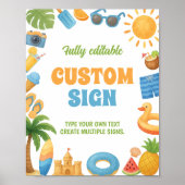 Summer Beach Birthday Party Table Sign Poster (Vorne)