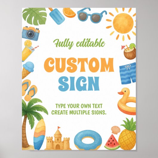 Summer Beach Birthday Party Table Sign Poster (Vorne)