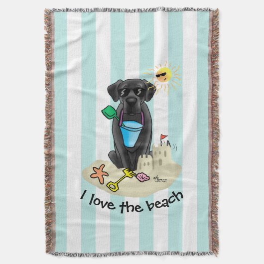 Summer Beach Black Lab Labrador Retriever Niedlich Decke (Vorderseite Vertikal)