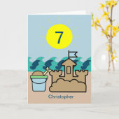Summer Beach Blue Pail Sandcastle 7. Geburtstag Karte (Gelbe Blume)