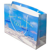 Summer Beach Blue White Happy Rente Große Geschenktüte (Rückseite Schrägansicht)