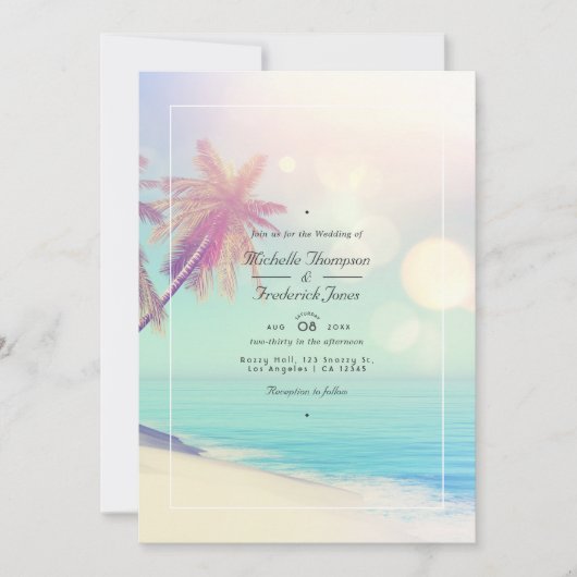 Summer Beach Bokeh QR Code UAWG Wedding Einladung (Vorderseite)