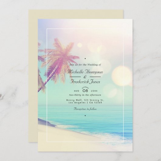 Summer Beach Bokeh QR Code UAWG Wedding Einladung (Vorne/Hinten)