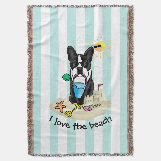 Summer Beach Boston Terrier Dog (schwarz) Niedlich Decke (Vorderseite Vertikal)