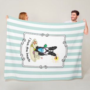 Summer Beach Boston Terrier Dog (schwarz) Niedlich Fleecedecke