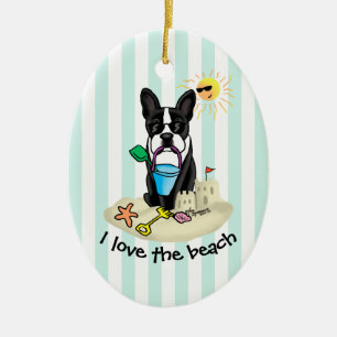 Summer Beach Boston Terrier Dog (schwarz) Niedlich Keramik Ornament