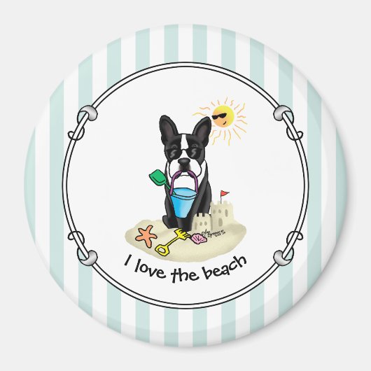 Summer Beach Boston Terrier Dog (schwarz) Niedlich Magnet (Vorne)